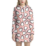 Pink Polka Dot Penguin Pattern Print Hoodie Dress