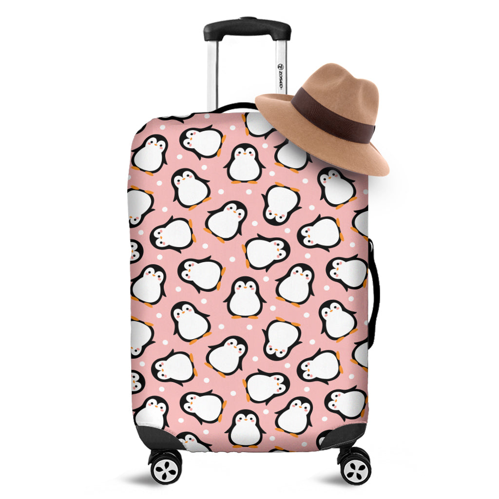 Pink Polka Dot Penguin Pattern Print Luggage Cover