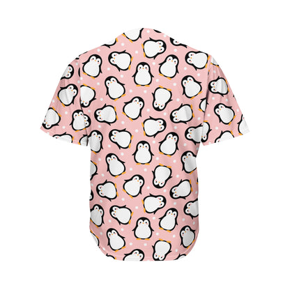 Pink Polka Dot Penguin Pattern Print Men's Baseball Jersey
