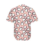 Pink Polka Dot Penguin Pattern Print Men's Baseball Jersey