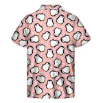 Pink Polka Dot Penguin Pattern Print Men's Short Sleeve Shirt