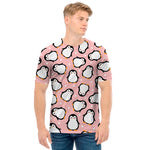 Pink Polka Dot Penguin Pattern Print Men's T-Shirt