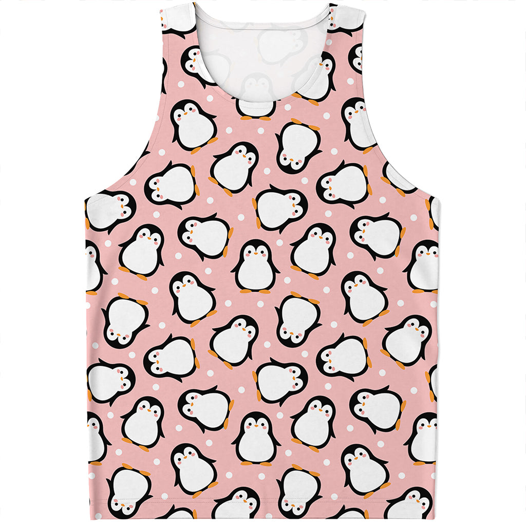 Pink Polka Dot Penguin Pattern Print Men's Tank Top