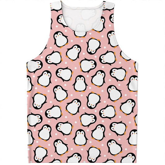 Pink Polka Dot Penguin Pattern Print Men's Tank Top