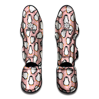Pink Polka Dot Penguin Pattern Print Muay Thai Shin Guard