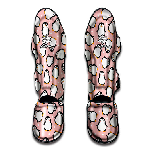 Pink Polka Dot Penguin Pattern Print Muay Thai Shin Guard