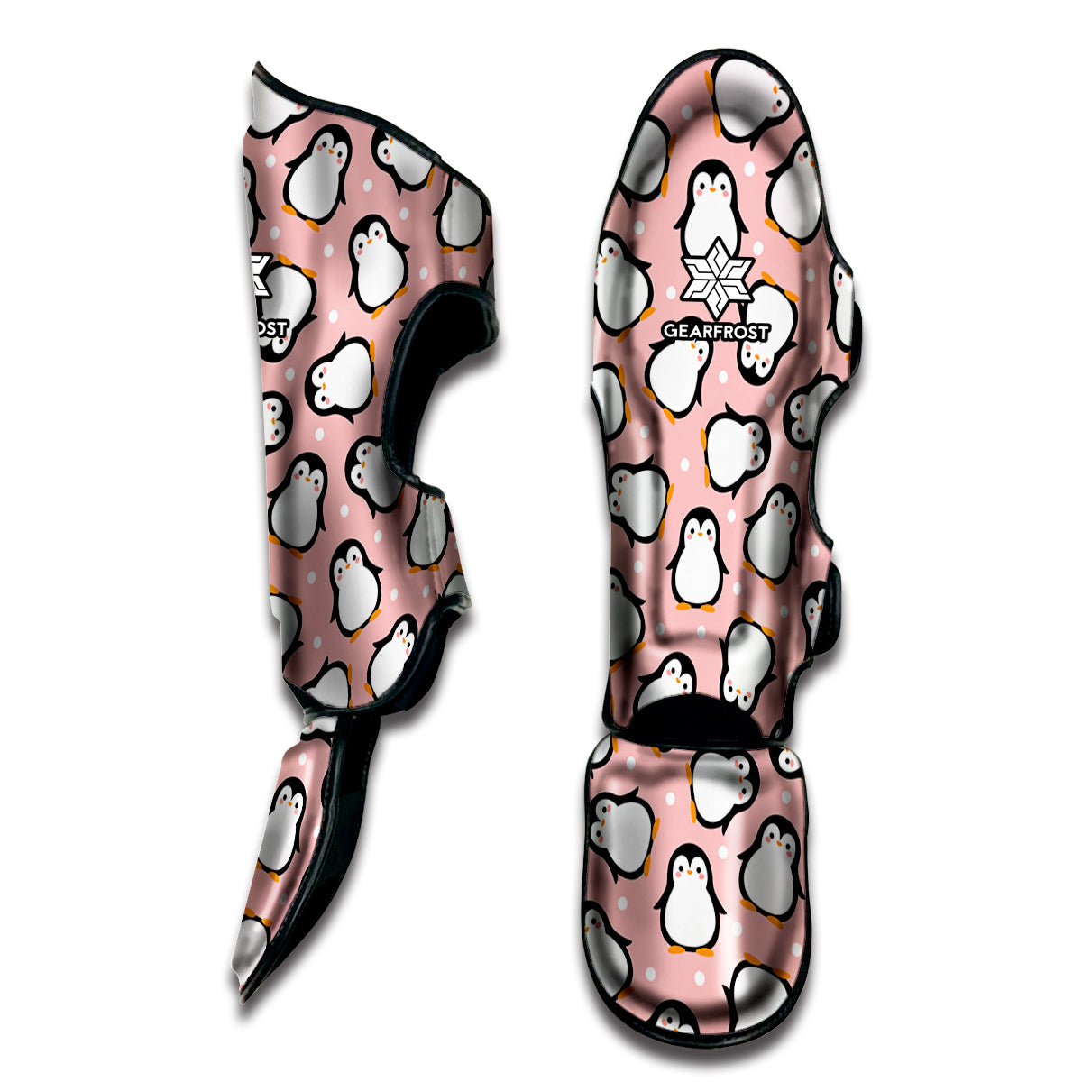 Pink Polka Dot Penguin Pattern Print Muay Thai Shin Guard