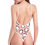 Pink Polka Dot Penguin Pattern Print One Piece High Cut Swimsuit