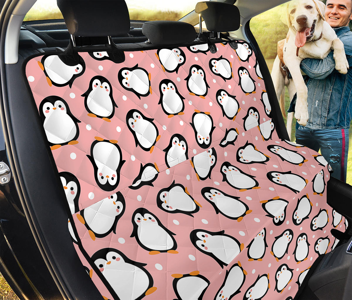 Pink Polka Dot Penguin Pattern Print Pet Car Back Seat Cover