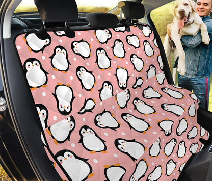 Pink Polka Dot Penguin Pattern Print Pet Car Back Seat Cover