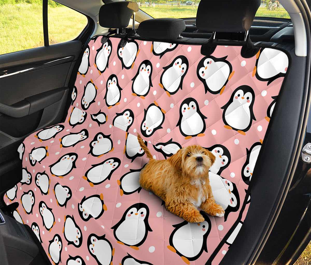 Pink Polka Dot Penguin Pattern Print Pet Car Back Seat Cover