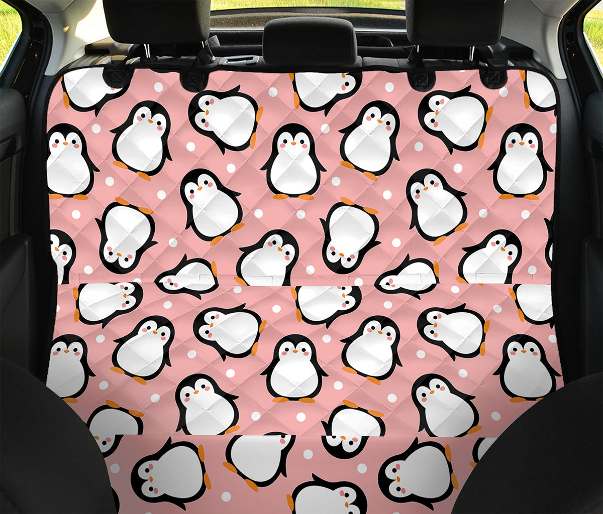 Pink Polka Dot Penguin Pattern Print Pet Car Back Seat Cover