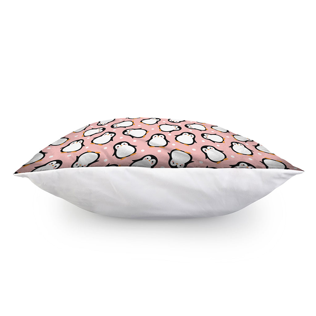 Pink Polka Dot Penguin Pattern Print Pillow Cover