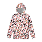Pink Polka Dot Penguin Pattern Print Pullover Hoodie