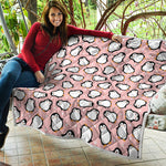 Pink Polka Dot Penguin Pattern Print Quilt