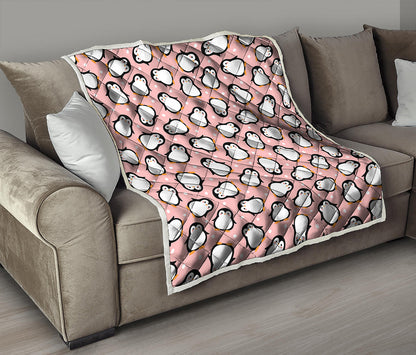 Pink Polka Dot Penguin Pattern Print Quilt