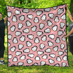 Pink Polka Dot Penguin Pattern Print Quilt
