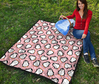 Pink Polka Dot Penguin Pattern Print Quilt