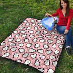 Pink Polka Dot Penguin Pattern Print Quilt