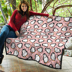 Pink Polka Dot Penguin Pattern Print Quilt