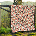 Pink Polka Dot Penguin Pattern Print Quilt