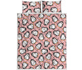 Pink Polka Dot Penguin Pattern Print Quilt Bed Set