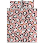 Pink Polka Dot Penguin Pattern Print Quilt Bed Set
