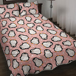 Pink Polka Dot Penguin Pattern Print Quilt Bed Set