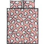 Pink Polka Dot Penguin Pattern Print Quilt Bed Set