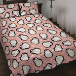 Pink Polka Dot Penguin Pattern Print Quilt Bed Set