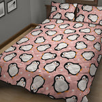 Pink Polka Dot Penguin Pattern Print Quilt Bed Set