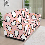 Pink Polka Dot Penguin Pattern Print Sofa Cover