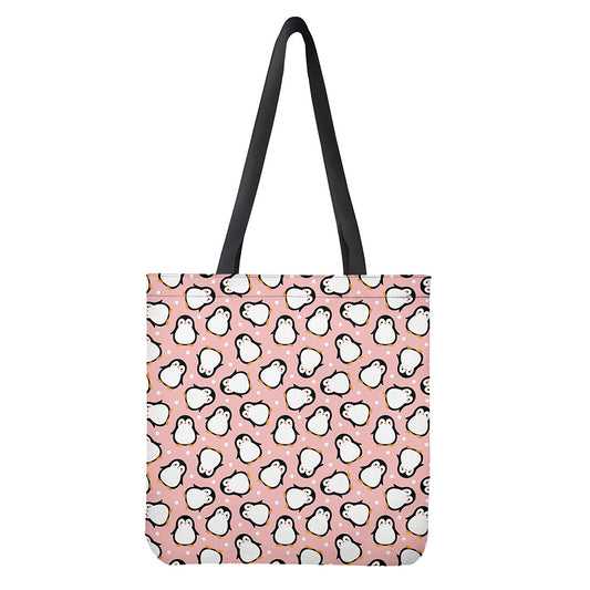 Pink Polka Dot Penguin Pattern Print Tote Bag