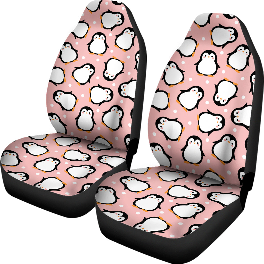 Pink Polka Dot Penguin Pattern Print Universal Fit Car Seat Covers