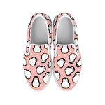 Pink Polka Dot Penguin Pattern Print White Slip On Shoes