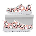 Pink Polka Dot Penguin Pattern Print White Running Shoes