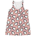 Pink Polka Dot Penguin Pattern Print Women's Racerback Tank Top