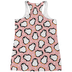 Pink Polka Dot Penguin Pattern Print Women's Racerback Tank Top