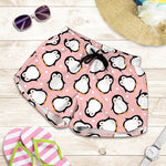 Pink Polka Dot Penguin Pattern Print Women's Shorts