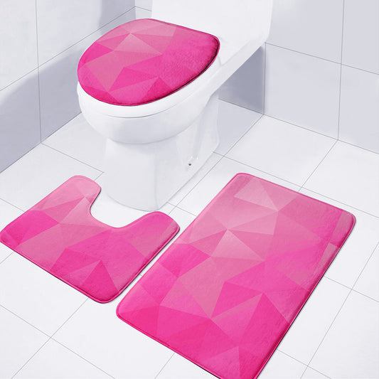 Pink Polygonal Geometric Print 3 Piece Bath Mat Set