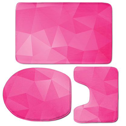 Pink Polygonal Geometric Print 3 Piece Bath Mat Set