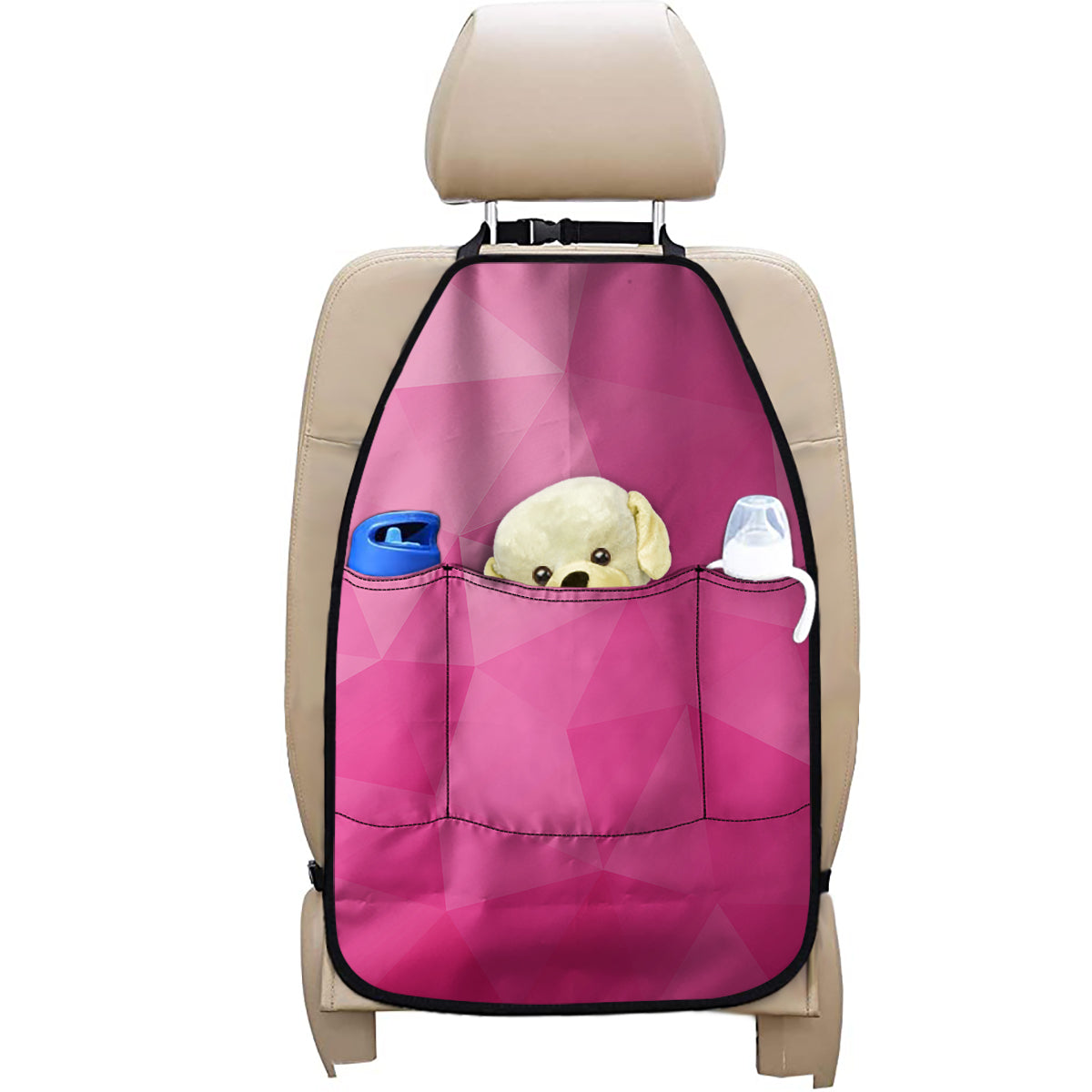 Pink Polygonal Geometric Print Car Seat Organizers