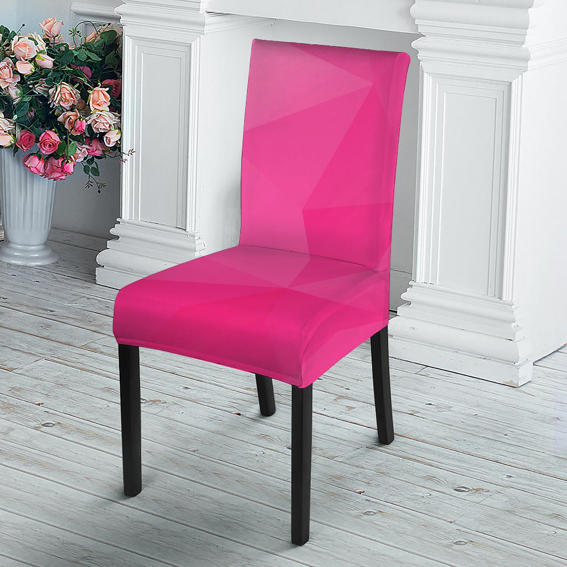 Pink Polygonal Geometric Print Dining Chair Slipcover