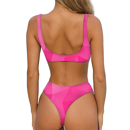 Pink Polygonal Geometric Print Front Bow Tie Bikini