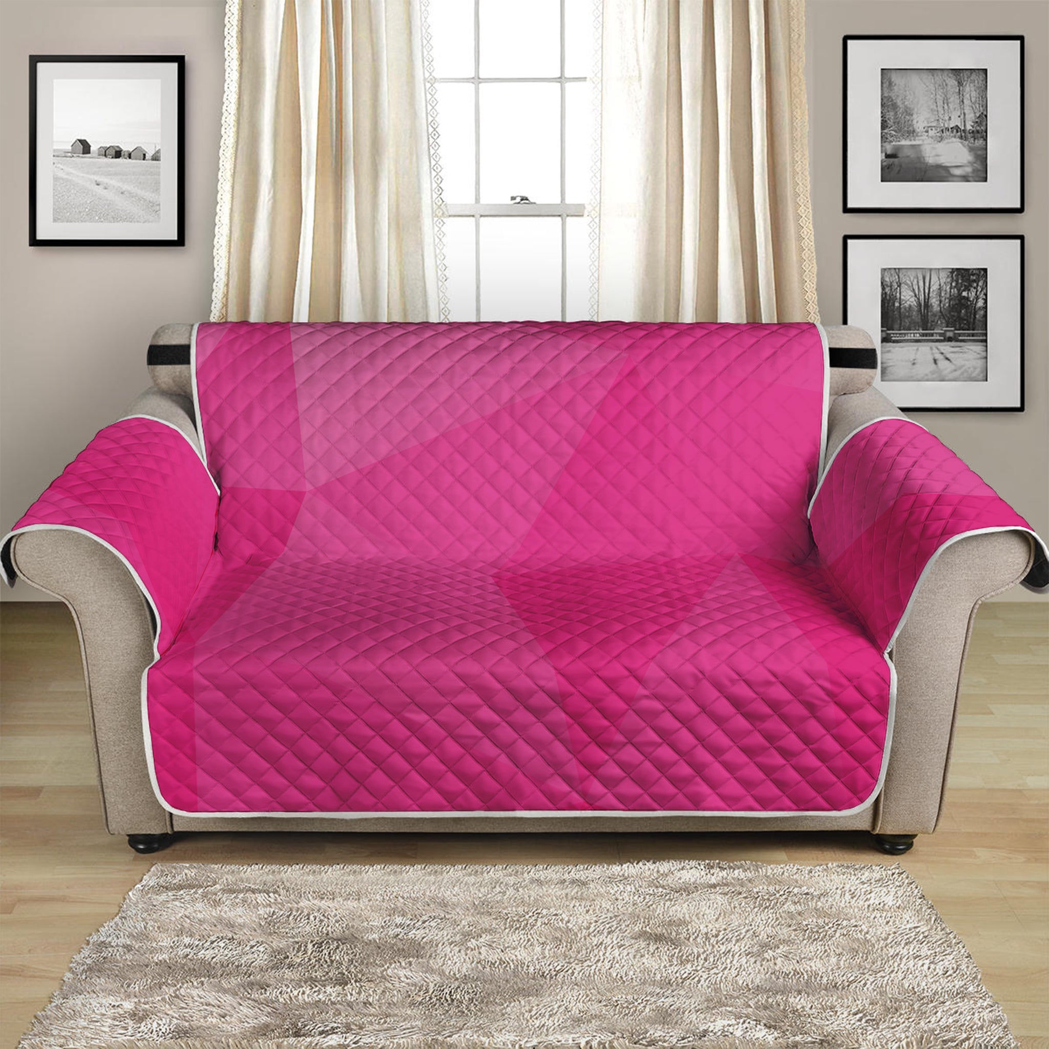 Pink Polygonal Geometric Print Loveseat Protector