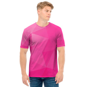 Pink Polygonal Geometric Print Men's T-Shirt