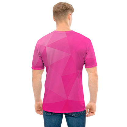 Pink Polygonal Geometric Print Men's T-Shirt