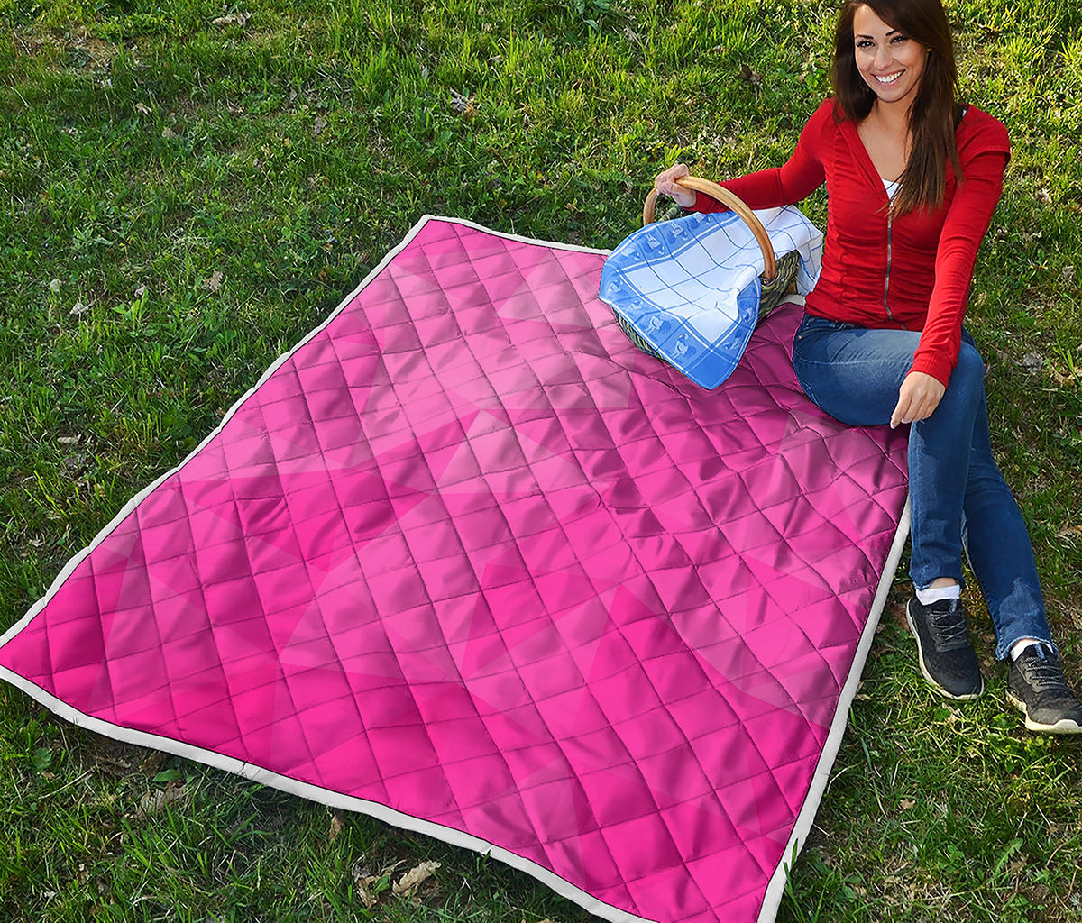 Pink Polygonal Geometric Print Quilt