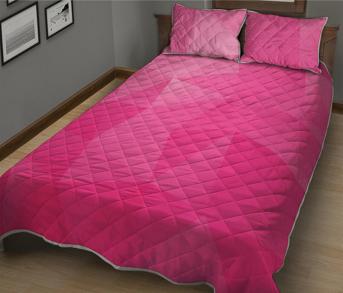 Pink Polygonal Geometric Print Quilt Bed Set