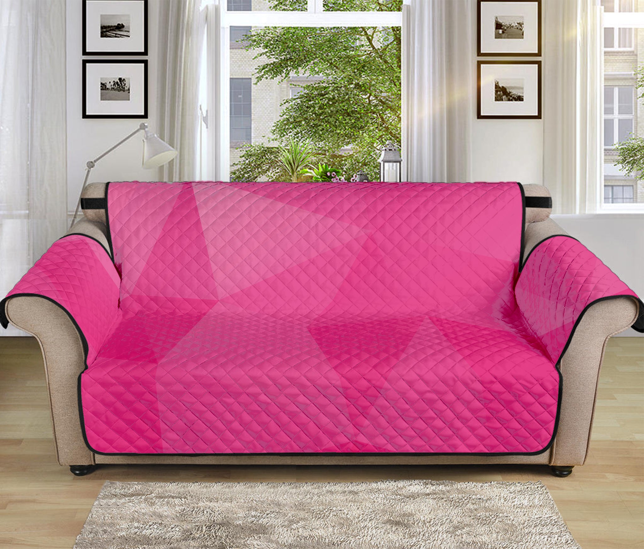 Pink Polygonal Geometric Print Sofa Protector